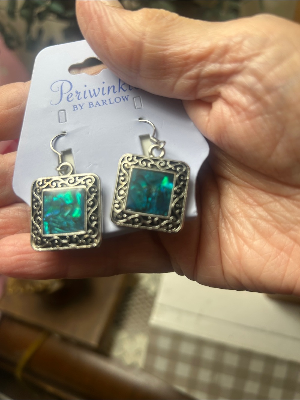 Periwinkle by Barlow Iridescent Teal Square Dangle Earrings